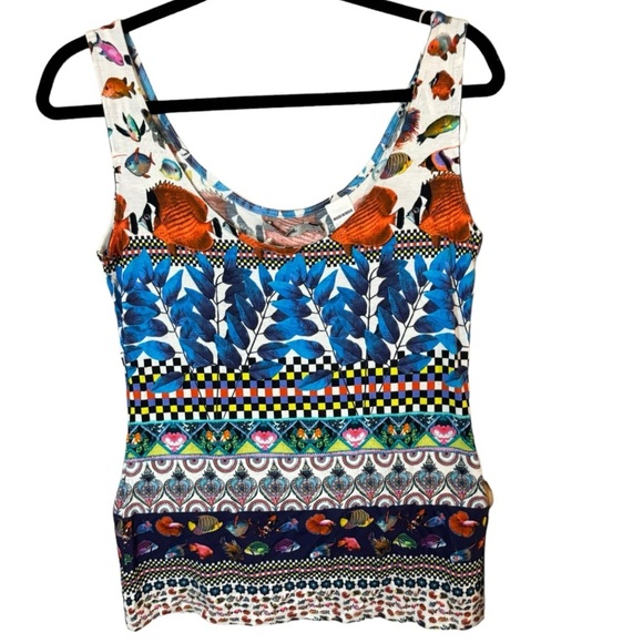 Desigual Georgina slim fit sleeveless tee tank top tropical fish print small NWT - Picture 7 of 11